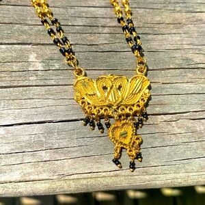 Indian Style Golden Metal Beaded Heart Necklace